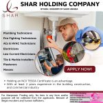 Plumbing Technicians, Fire Fighting Technicians , ACs & HVAC Technicians, Electricians , Low Current Electricians, Tile & Marble Installers, Plasterers, Masons