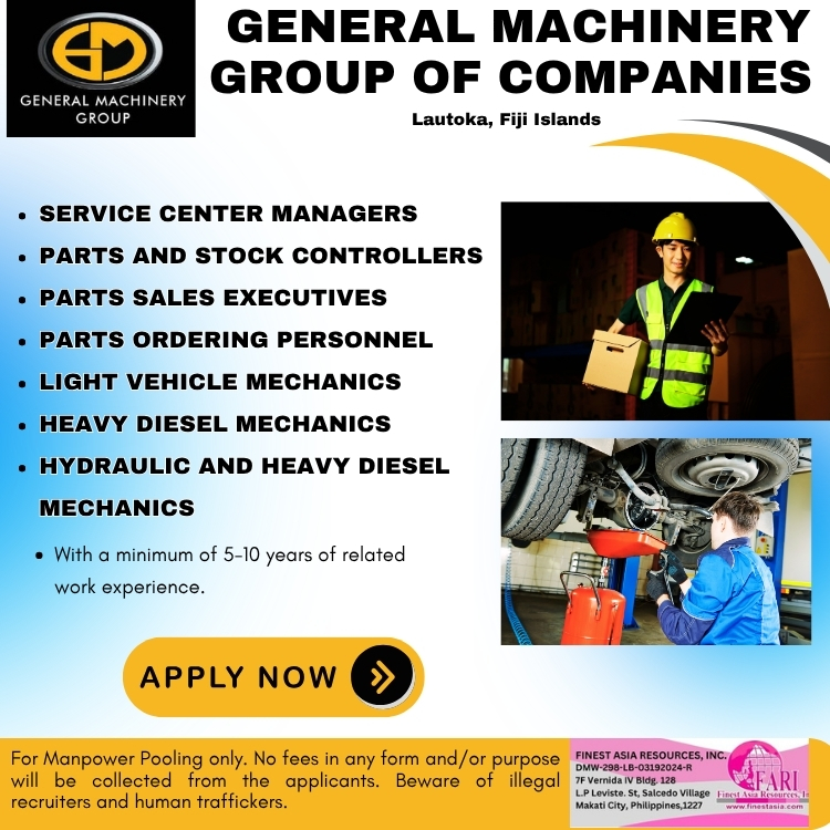 General Machinery Group of Companies bound to Lautoka, Fiji Islands