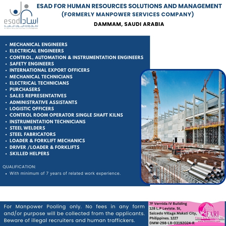 ESAD for Human Resources Solutions and Management bound to Dammam, Kingdom of Saudi Arabia