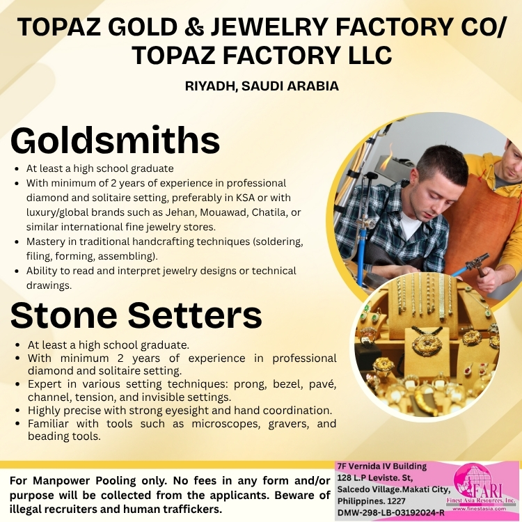 Topaz Gold and Jewelry Factory Co/Topaz Factory LCC bound to Riyadh, Kingdom of Saudi Arabia