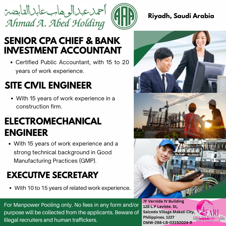 AHMAD ABED HOLDING COMPANY bound to Riyadh, Saudi Arabia