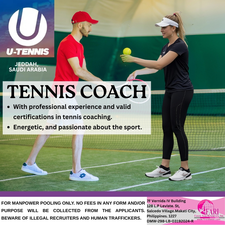 Tennis coach bound to Jeddah, Kingdom of Saudi Arabia