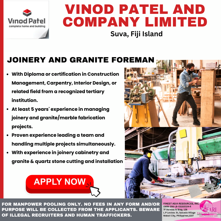 Vinod Patel and Company Limited bound to Suva, Fiji Islands