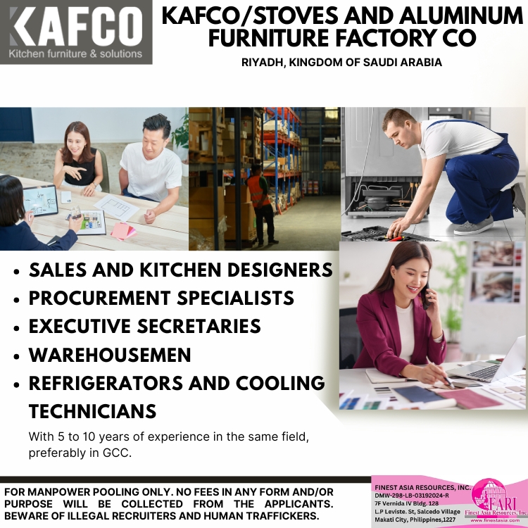 KAFCO/STOVES AND ALUMINUM FURNITURE FACTORY CO bound to Riyadh, Saudi Arabia