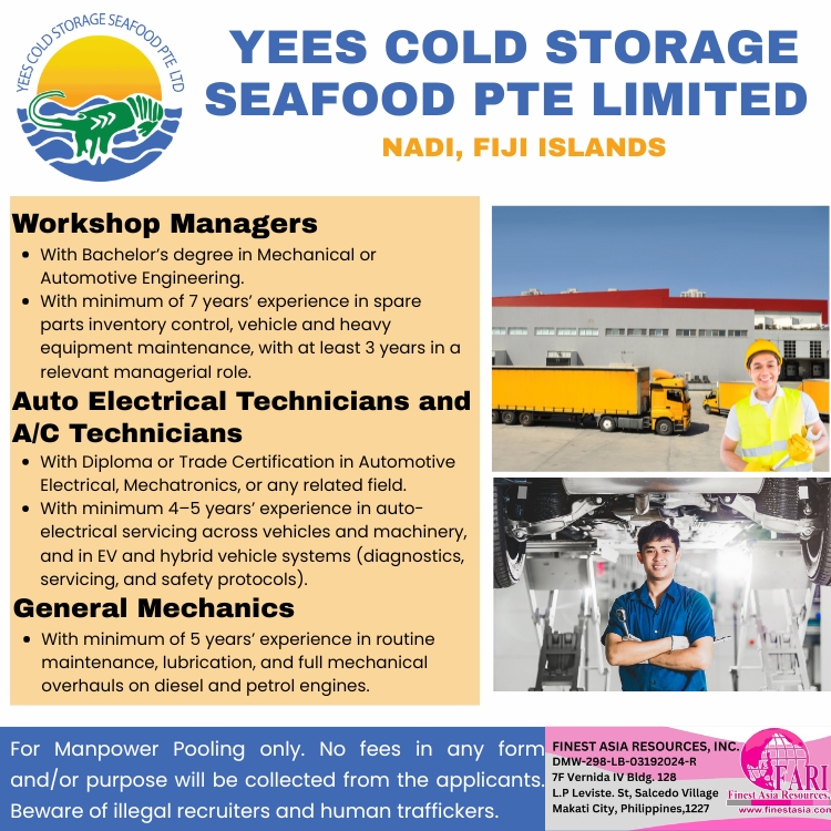 Yee's Cold Storage Seafood PTE LTD bound to Nadi, Fiji Islands