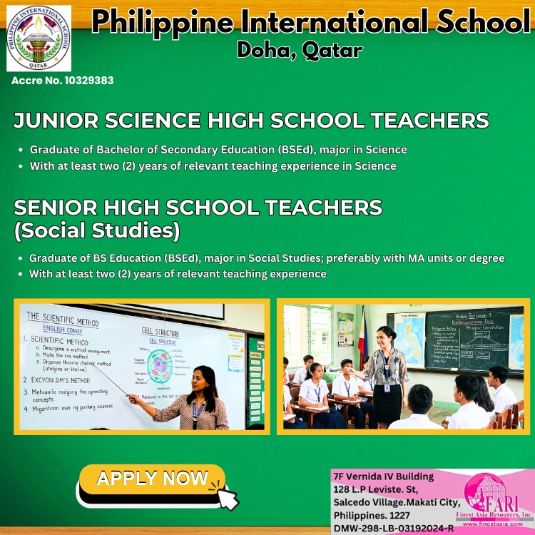 Philippine International School bound to Doha, Qatar