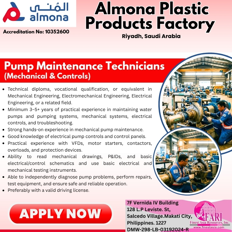 Pump Maintenance Technicians (Mechanical & Controls)
