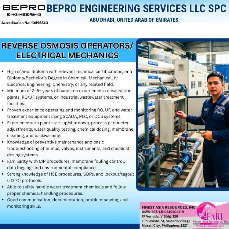 REVERSE OSMOSIS OPERATORS ELECTRICAL MECHANICS