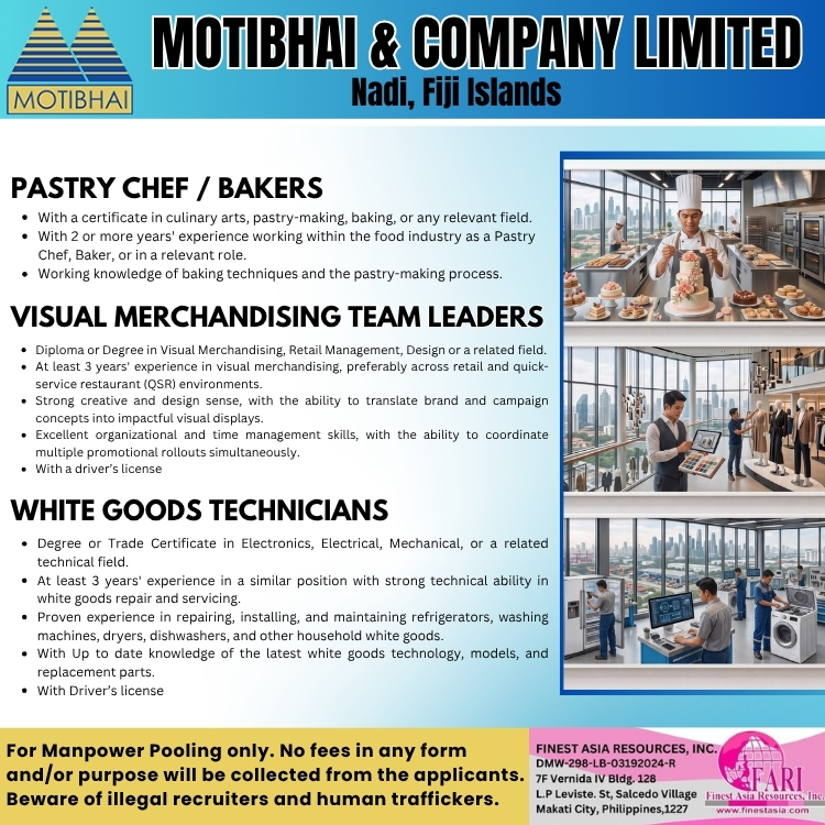 PASTRY CHEF / BAKERS VISUAL MERCHANDISING TEAM LEADERS WHITE GOODS TECHNICIANS