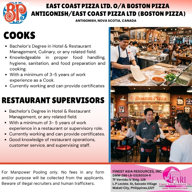 Cooks Restaurant Supervisors