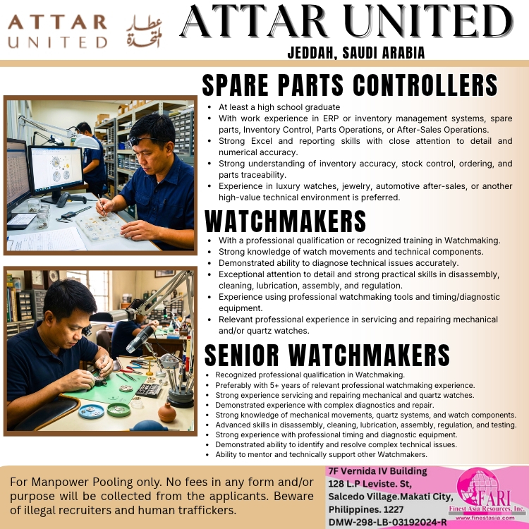 "SPARE PARTS CONTROLLERS WATCHMAKERS SENIOR WATCHMAKERS"