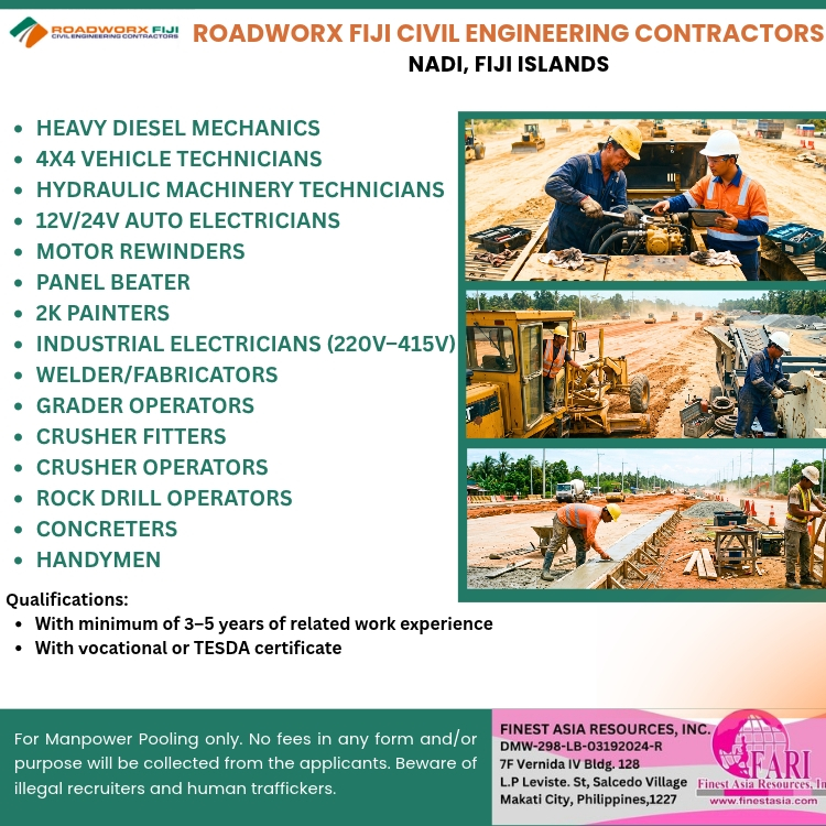 HEAVY DIESEL MECHANICS / 4X4 VEHICLE TECHNICIANS / HYDRAULIC MACHINERY TECHNICIANS / 12V/24V AUTO ELECTRICIANS / MOTOR REWINDERS / PANEL BEATER / 2K PAINTERS / INDUSTRIAL ELECTRICIANS (220V–415V) / WELDER/FABRICATORS / GRADER OPERATORS / CRUSHER FITTERS / CRUSHER OPERATORS / ROCK DRILL OPERATORS / CONCRETERS / HANDYMEN