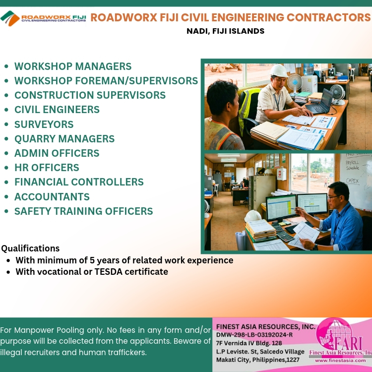 WORKSHOP MANAGERS WORKSHOP FOREMAN/SUPERVISORS CONSTRUCTION SUPERVISORS CIVIL ENGINEERS SURVEYORS QUARRY MANAGERS ADMIN OFFICERS HR OFFICERS FINANCIAL CONTROLLERS ACCOUNTANTS SAFETY TRAINING OFFICERS