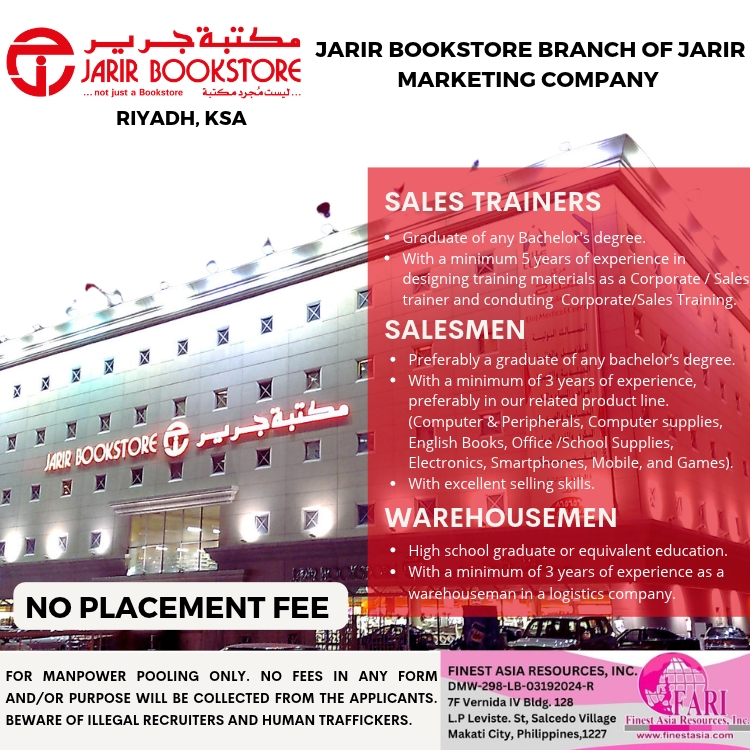 SALES TRAINERS SALESMEN WAREHOUSEMEN